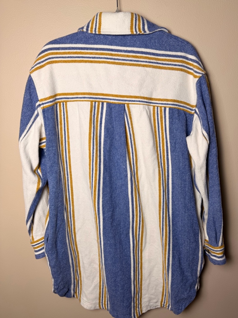 Aerie Oversized Flannel Shacket Jacket Cream Blue Stripe Cotton Size M - Picture 7 of 13